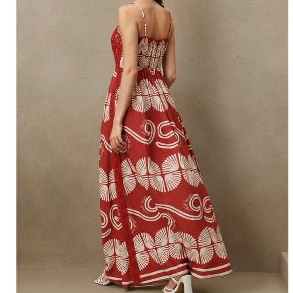 Boho Floral Print Embroidered High Waisted Maxi Dress - Picture 9 of 10